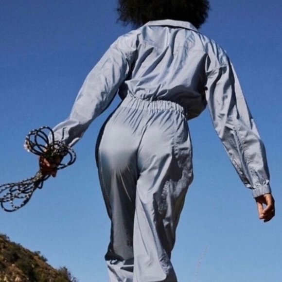 NEW Free People Movement Golden Hour One Piece Jumpsuit Coverall Nylon Blue Sz M - Picture 3 of 16